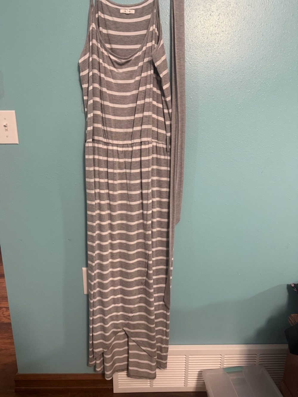 Maurices Gray and White Striped Sleeveless Maxi Dress